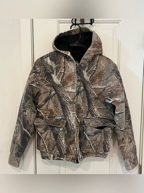 Realtree Jacket Kids 8/10 Medium Camo Hooded Fleece Lined Bomber Hunting Street